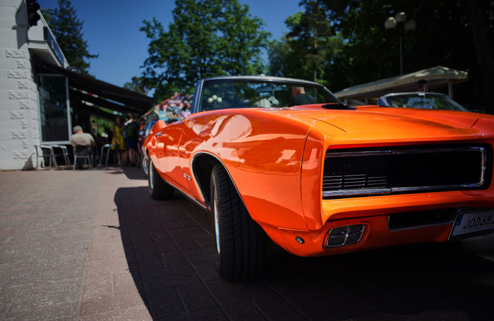 Old and stylish orange Muscle car